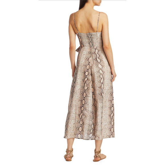 Zimmermann 3 Bellitude $640 LINEN Python Snake Print Midi Dress Neutral Tan 10 L - Picture 10 of 16